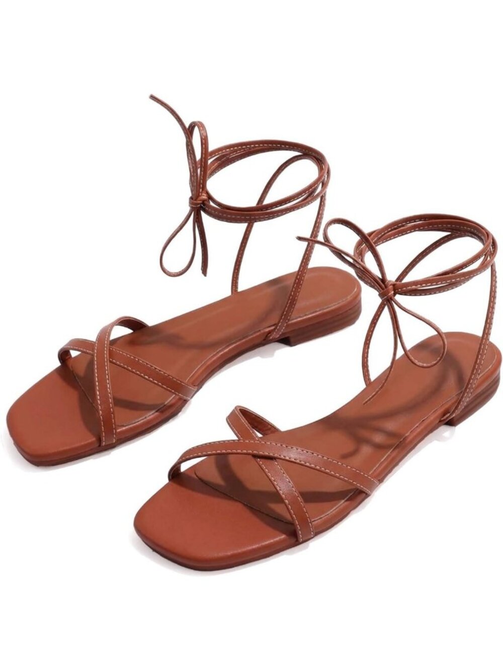 Comfortable Strappy Lace-Up Flats Sandals for Women - Square Toe Slide Shoes
